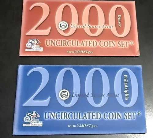 2000年米国造幣局セット未流通完全フィラデルフィア＆デンバー州クォーター付き-