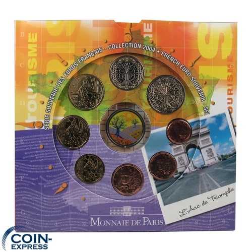 *** ユーロ流通コインセット フランス 2004 凱旋門 観光記念品-