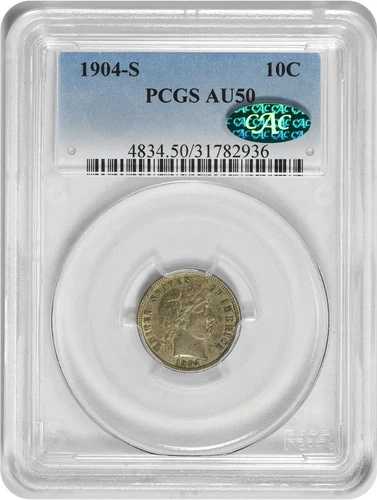 1904-S バーバー シルバー ダイム AU50 PCGS (CAC)