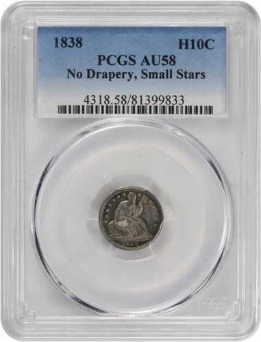 1838年 自由の女神像 銀貨 ハーフダイム ノードレープ スモールスター AU58 PCGS