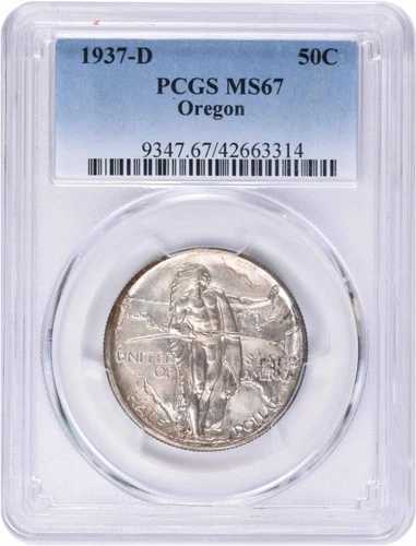 オレゴン記念銀貨ハーフドル 1937-D MS67 PCGS