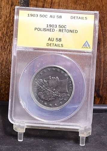 1903年バーバーハーフダラー - ANACS AU58ディテール、研磨済み - 再トーン加工済み (#58354-L)