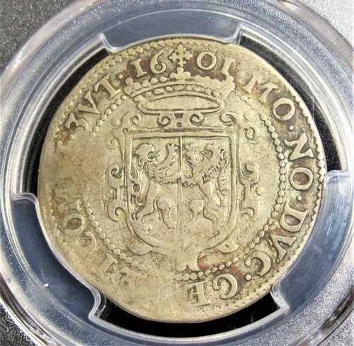 オランダ。ゲルダーランド。 6 Stuiver (Roosschelling)、1601。PCGS VF-25。レア！！！