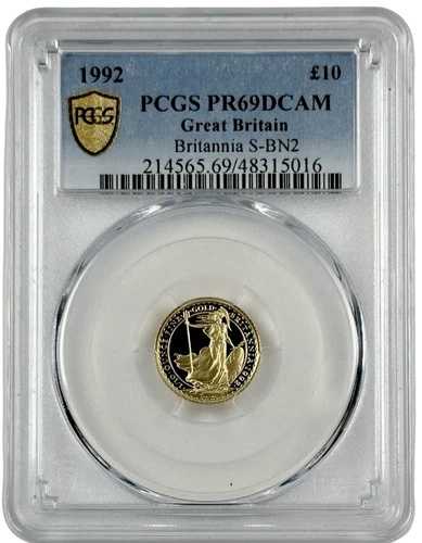 1992年 イギリス 10ポンド ブリタニア 1/10オンス プルーフコイン PCGS PR 69 DCAM