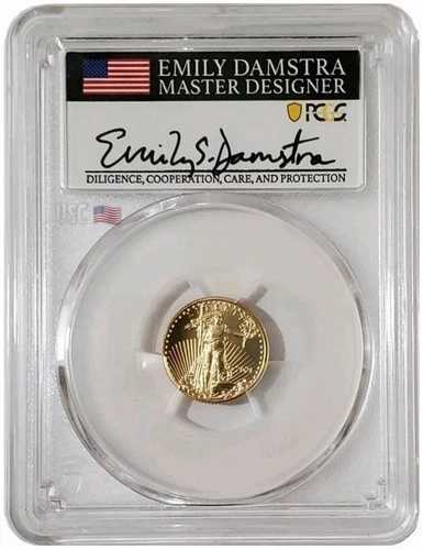 2021 1/10 オンス ゴールド $5 アメリカン イーグル PCGS MS70 FDOI タイプ 2 エミリー ダムストラ コイン。