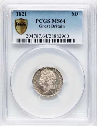 イギリス ジョージ3世 1821年 6ペンス銀貨 未流通 PCGS MS64