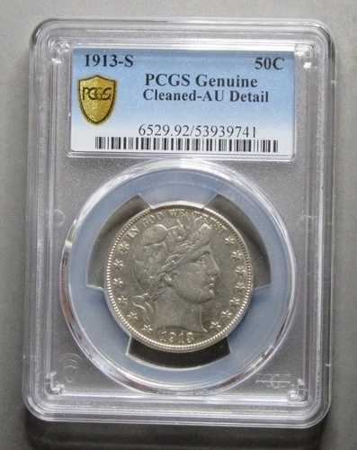 1913-S バーバー ハーフダラー プレージング PCGS AU 詳細クリーニング済み
