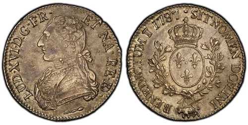フランス。ルイ16世。1787年-(牛) (p) Ecu. PCGS AU58. Pau. KM 572; Dav.-1334