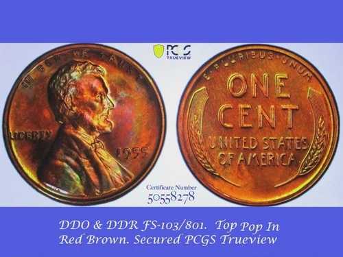 1955年製 ペニー PF66RB DDO/DDR FS-103/801 トップポップインRB デュエルトーン ジェム PCGS/GS PQ+