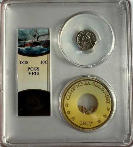 SS セントラルアメリカ号 難破船 1845年 着席リバティダイム PCGS VF20 ゴールドピンチ付き