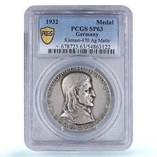 ドイツ ワイマール フリードリヒ・フレーベル生誕150周年記念 SP63 PCGS 銀メダル 1932年