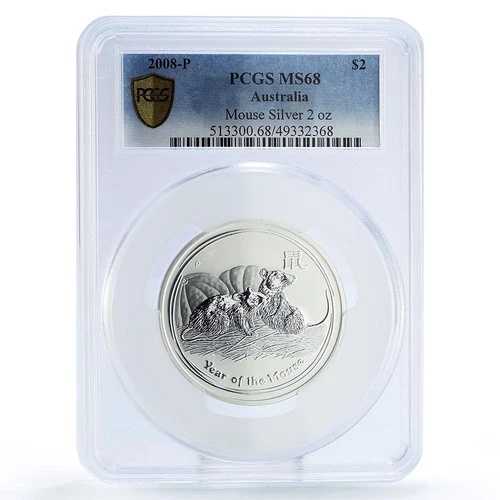 オーストラリア 2ドル 太陰暦 II 鼠年 MS68 PCGS 2オンス銀貨 2008年