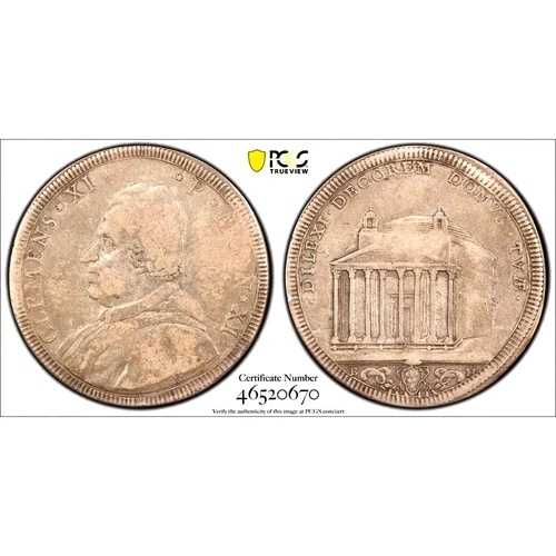 1711年 イタリア教皇領11年 1/2ピアストレ、PCGS VF-35、KM-742、イタリア、希少