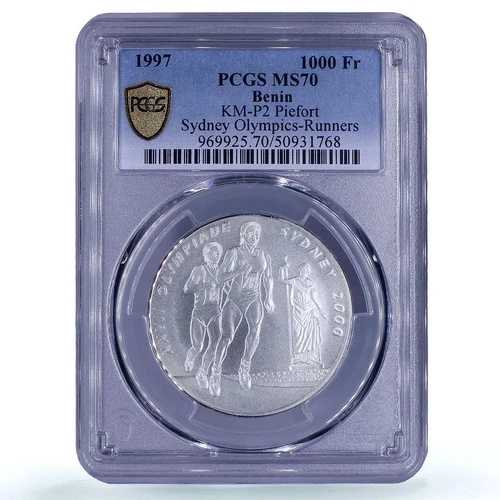 ベナン 1000フラン シドニーオリンピック ランナーズ ピエフォート MS70 PCGS 銀貨 1997年