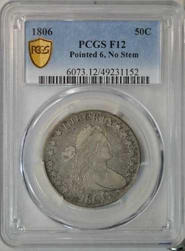 1806年 ドレープバスト ハーフドル、PCGS F12