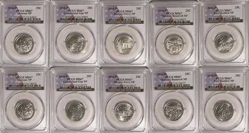 2016年 P&D国立公園 10コインクォーターセット 25C PCGS MS67 アメリカ国旗-