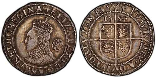 イングランド。エリザベス1世（1580年-）（ラテン十字）ARシックスペンス。PCGS XF45。SCBC-2572