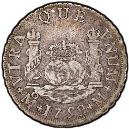 メキシコ フェルディナンド 6 世 2 レアレス ピラー 1759 Mo-M PCGS XF-40 メキシコシティ ナイス PQ-
