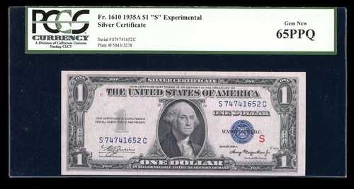 DBR 1935-A 1ドル シルバー ジェム エクスペリメンタル (S) 1610年頃 PCGS 65 PPQ シリアル S74741652C