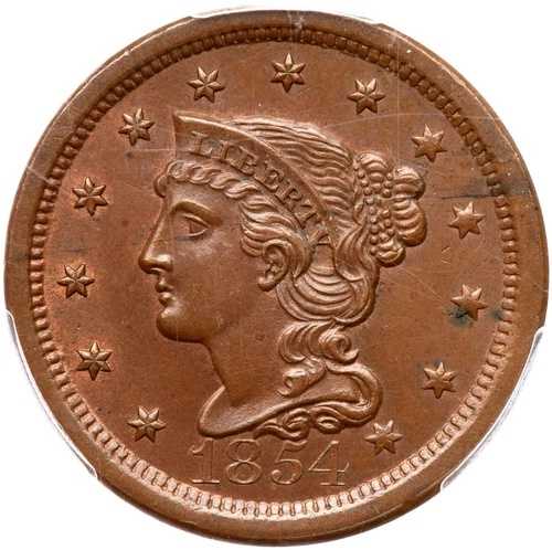 1854 N-26 R-3 PCGS MS 64 BN 編み込みヘア ラージセントコイン 1セント