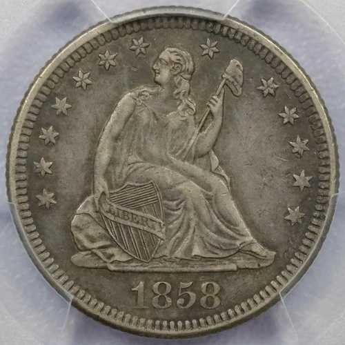 1858-O 25セント 着席自由の女神像 25セント硬貨 - PCGS XF 45 CAC