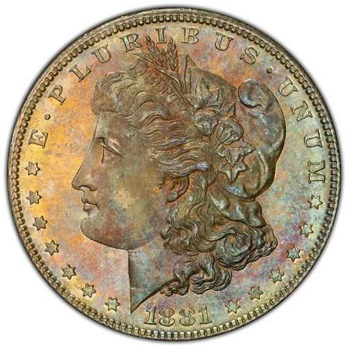 1881-S モーガン銀貨 PCGS MS66 (50906181) 非常に美しい表面カラー。