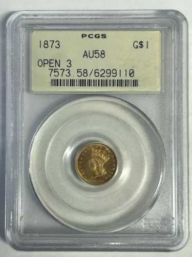 1873年 1ドル金貨 リバティ - オープン3 - PCGS MS58