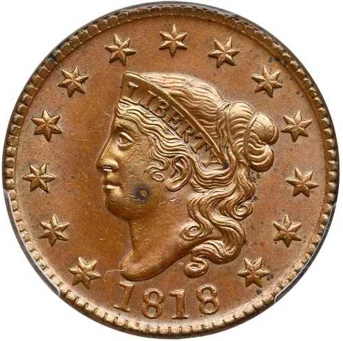 1818 N-6 R-4 PCGS AU 55 マトロンまたはコロネットヘッド ラージセントコイン 1セント