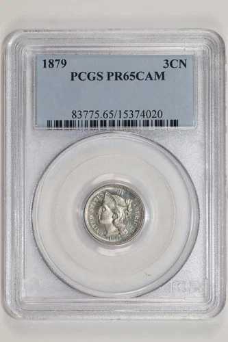 1879 年 プルーフ 3 セント ニッケル PCGS PR65 カメオ - 非常に高品質!