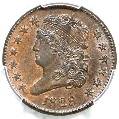 1828 C-3 R-1 PCGS AU 58 クラシックヘッド ハーフセントコイン 1/2c