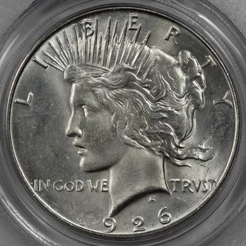 1926年 S PCGS MS63 ストラックスルーシルバーピースダラー ミントエラー日付「926」