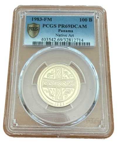パナマ 1983年 FMゴールド 100バルボア PCGS PR69DCAM コシースタイル バード