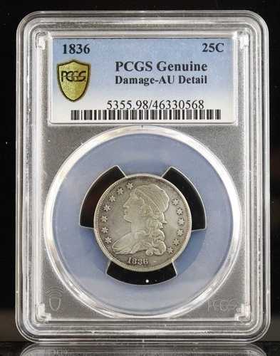 1836年 キャップドバストクォーター PCGS AU 詳細-ダメージあり