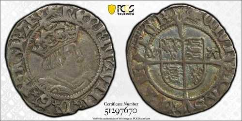 1526-32年 ヘンリー8世 ハーフグロート カンタベリー S-2343 PCGS XF45 トーン 極めて良好