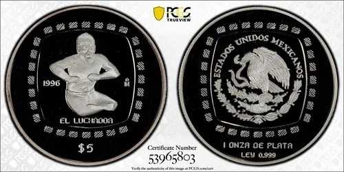 1996 5 ペソ メキシコ エル ルチャドール PCGS PR69DCAM Km-597 トップ ポップ