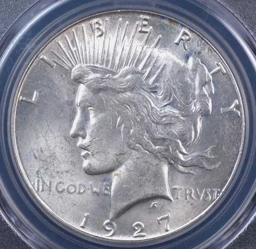 1927年 ピースドル PCGS チョイス MS 62 スムースホワイトシルバー サテングロー グッドストライク