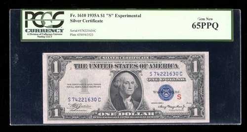 DBR 1935-A 1ドル シルバー ジェム エクスペリメンタル (S) 1610年頃 PCGS 65 PPQ シリアル S74221630C