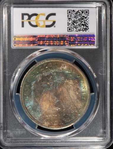 1883-O モルガン銀貨 MS63 トーン裏面 エメラルドグリーンからブルー＆ゴールド