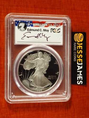 1986年 Sプルーフ シルバーイーグル PCGS PR70 DCAM エドマンド・C・モイ直筆サイン入り旗ラベル