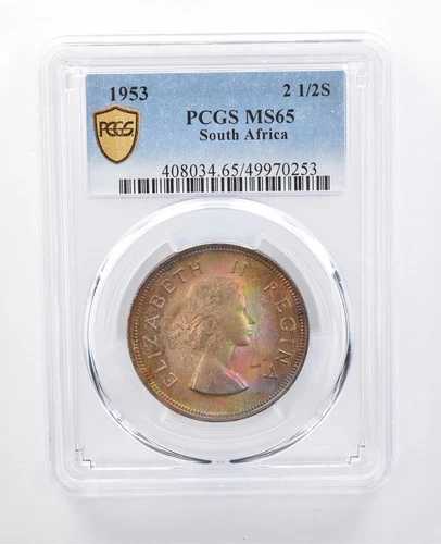1953年 南アフリカ 2 1/2シリング MS65 PCGS 美しいトーン *7989