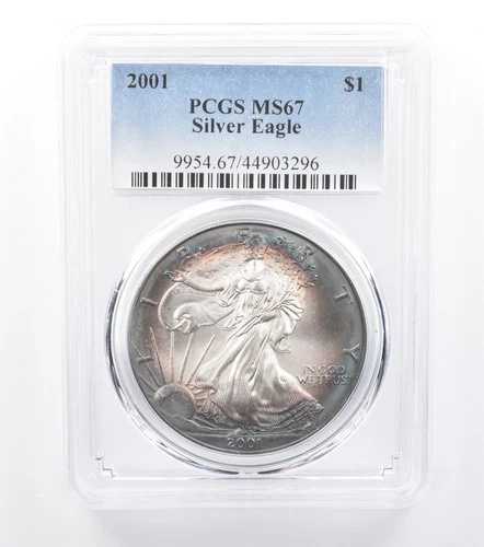 2001年 アメリカン シルバー イーグル MS67 PCGS ブルートーン *7728