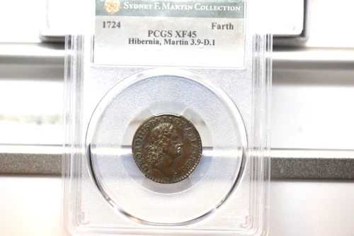 1724年製ウッド・ハイバーニア・ファージング。Martin 3.9-D.1、W-12600。希少度4 PCGS XF-45。 158,950円