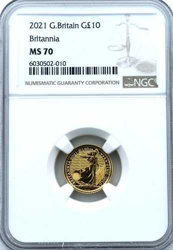 2021年 ブリタニア金貨 1/10オンス 10ポンド NGC MS70 英国 未流通
