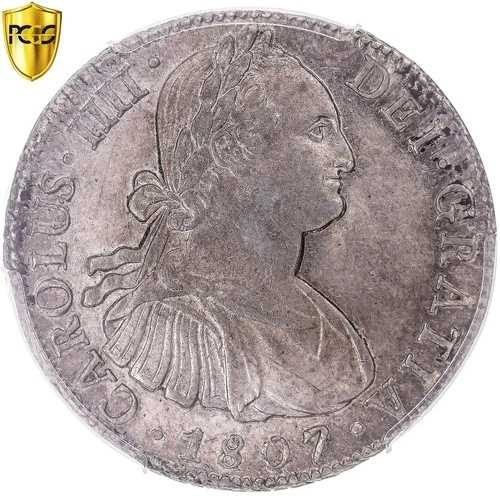 [#345294] コイン、メキシコ、カルロス4世、8レアル、1807年、メキシコシティ、PCGS、AU58、AU(
