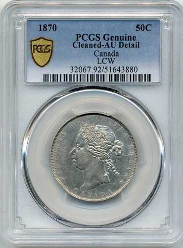 1870年カナダ50セントLCW - ほぼ未使用、PCGS AU詳細