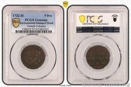 F4019 希少 USA フランス植民地 9デニール ルイ15世 1722 H ラ・ロシェル PCGS-｜WORLD RESOURCE【QUEEN店】