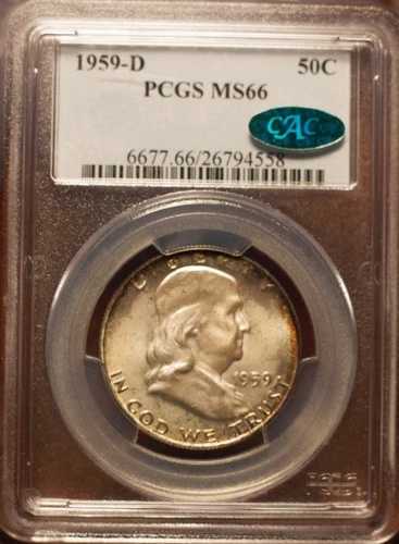 1959-D 50セント フランクリン ハーフ ドル PCGS MS66 **CAC**|WORLD RESOURCE【QUEEN店】