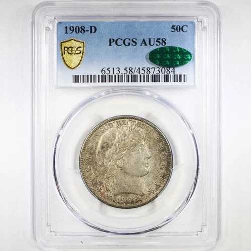 1908-D 50C PCGS/CAC AU58 - バーバーハーフダラー