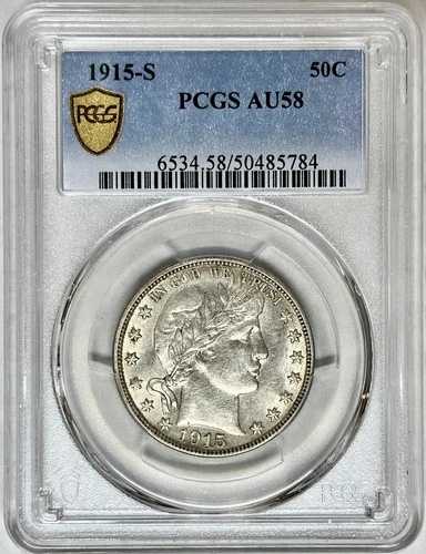 1915年 S バーバー ハーフドル PCGS AU58 ゴールドシールドラベル
