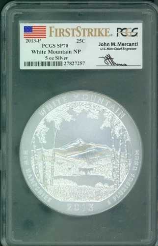 2013-P ホワイトマウンテン NP ATB 5オンス シルバー PCGS SP70 ジョン・マーカンティ ファーストストライク FS